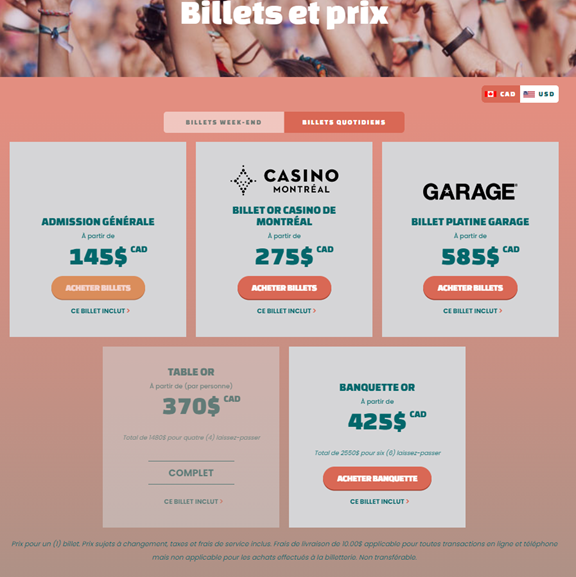 Horaires et tarifs pour un festival